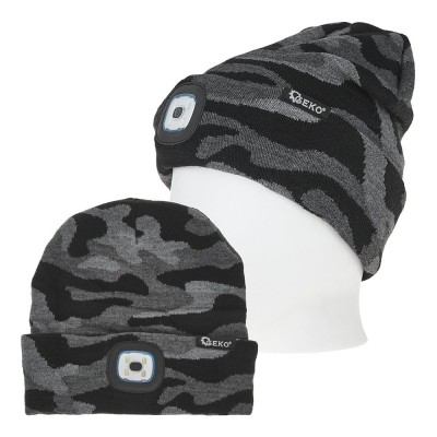 Caciula de iarna cu lanterna LED reincarcabila, camuflaj, Geko G90411 foto