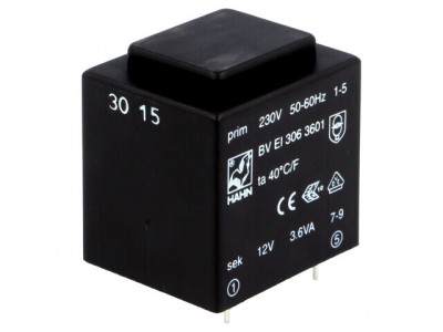 Transformator &amp;Icirc;ncapsulat 3,6VA 230V 12V 300mA PCB foto