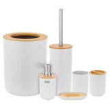 Set 6 accesorii de baie, elemente din bambus, alb, Teesa, TSA0400-W