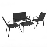 Cumpara ieftin Set mobilier pentru balcon si terasa, canapea 2 locuri, 2 scaune si masuta cu blat din sticla securizata, cadru metalic, negru