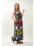 Cumpara ieftin ROCHIE LUNGA IMPRIMEU FLORAL FARA MANECI CASUAL CU BUZUNARE GALANTEE TALIE UNICA Multicolora