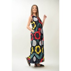 ROCHIE LUNGA IMPRIMEU FLORAL FARA MANECI CASUAL CU BUZUNARE GALANTEE TALIE UNICA Multicolora