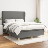 vidaXL Pat box spring cu saltea, gri &icirc;nchis, 140x190 cm, textil 3128358