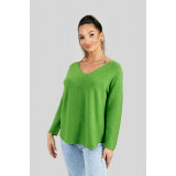 Pulover casual verde praz cu maneci liliac