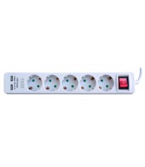 Prelungitor 5m 5 prize Schuko +2 iesiri USB 2.1A +intrerupator 3x1mm