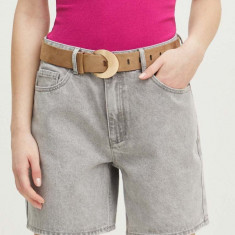 Medicine pantaloni scurti jeans femei, culoarea gri, neted, medium waist