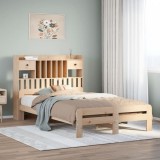 Cumpara ieftin Pat cu bibliotecă fără saltea, 135x190 cm, lemn masiv de pin