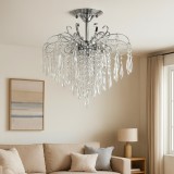 Candelabru Tip Cascada Cu Cristale, Finisaj Crom Lucios, 9 Becuri, Soclu E27 Max 60W, &Oslash;600