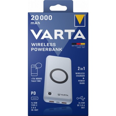 Baterie Externa Wireless Varta Energy, 20000mAh, 18W, QC + PD + FQI, 1 x QI - 1 x USB-C - 2 x USB-A, Alba foto