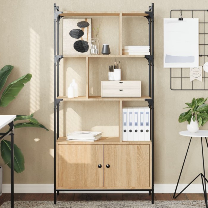 Gossi biblioteca cu usi stejar sonoma 76,5x30x154,5 cm lemn compozit