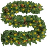 Ghirlanda de brad artificiala 2,7 m cu lumini LED, conuri si decor rosu Ruhhy
