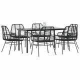 Set gradina 7 piese Gossi, polirattan negru, masa sticla, 6 scaune, cadru otel, 160x80x74 cm