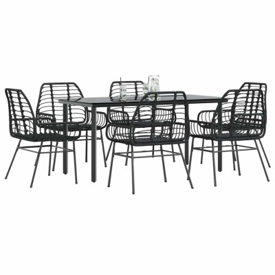 Gossi set de sufragerie de gradina 7 piese sticla neagra polirattan foto