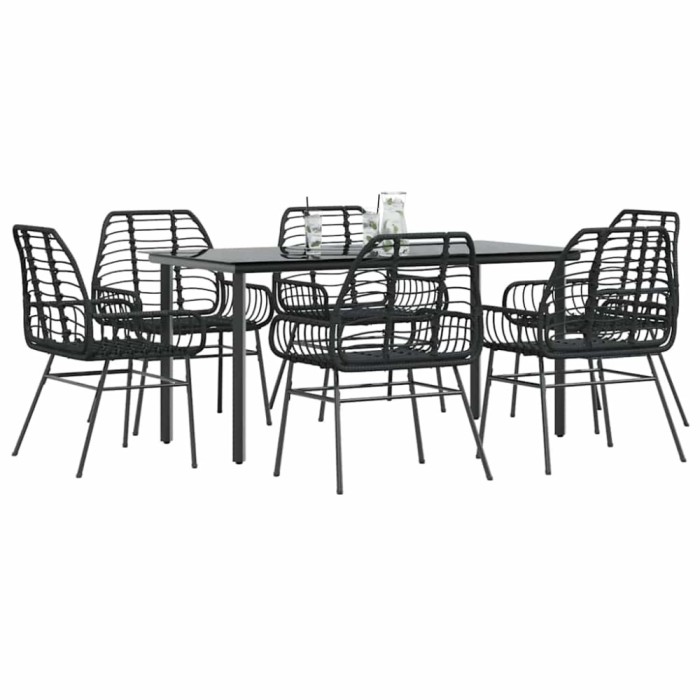 Gossi set de sufragerie de gradina 7 piese sticla neagra polirattan