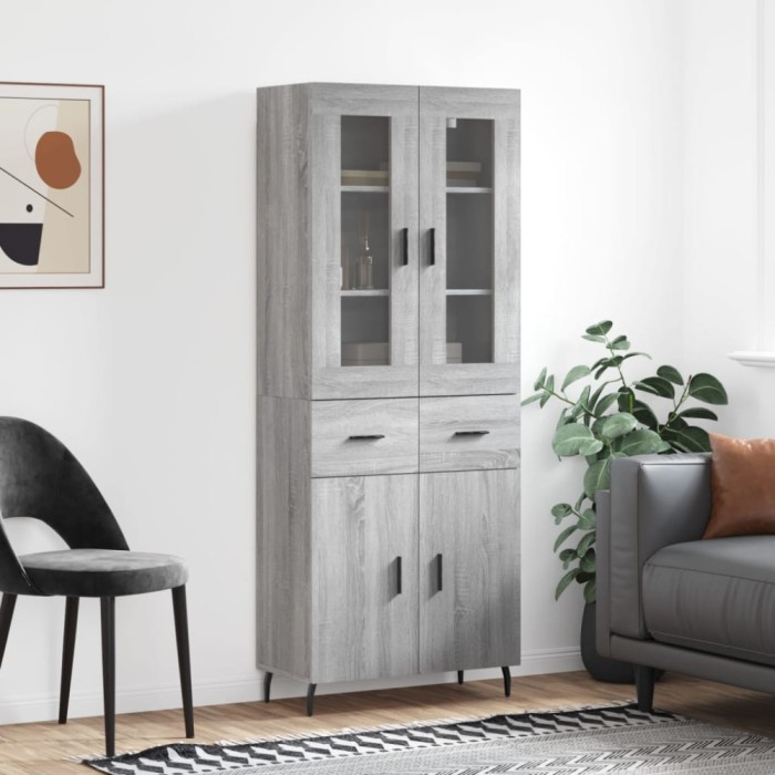 Dulap &icirc;nalt, gri sonoma, 69,5x34x180 cm, lemn compozit