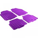 Set de covorase din cauciuc pentru masina 4 bucati Aspect placa de aluminiu cu carouri Universal Crom Violet Performance AutoTuning
