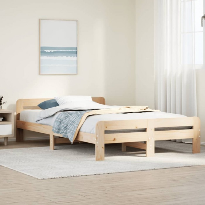 vidaXL Cadru de pat fără saltea, 135x190 cm, lemn masiv de pin 855487