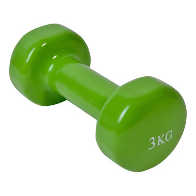 Gantera vinil pentru fitness Liveup, 3 kg, lungime 17.5 cm, Verde foto