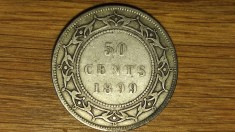 Newfoundland Canada - moneda de colectie argint 925 - 50 cents 1899 - Victoria - tiraj 50k, foarte rara ! foto