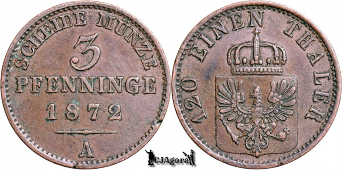1872 A, 3 Pfenninge - Wilhelm I - Regatul Prusiei