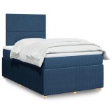VidaXL Pat box spring cu saltea, albastru, 120x190 cm, material textil