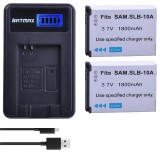 Set 2 acumulatori SLB-10A + incarcator pentru Samsung P800 P1000 PL50 PL51 PL55 SL420 SL502 SL620 SL720 SL820 WB700