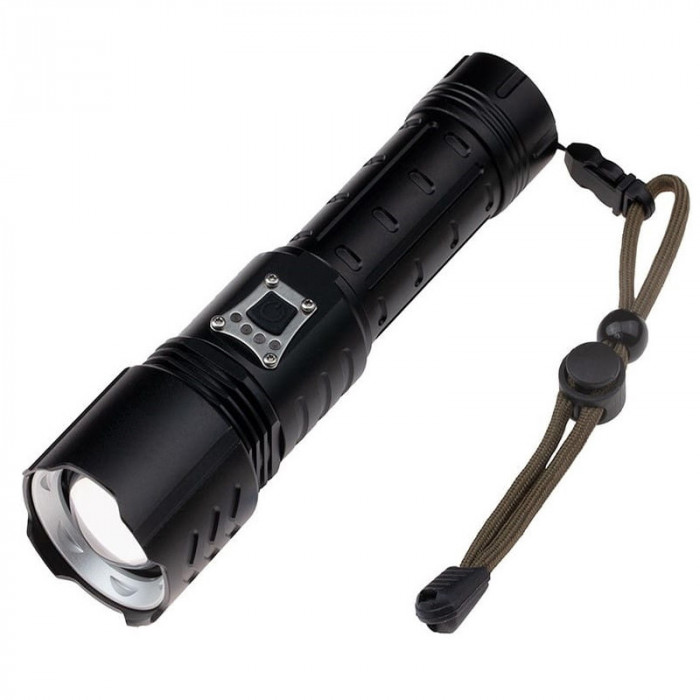 Lanterna de supravietuire IdeallStore&reg;, Unmittelbare Rettung, metalica, LED, USB, zoom, negru