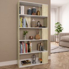 vidaXL Bibliotecă/Separator cameră alb&amp;stejar sonoma 80x24x159 cm PAL