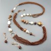 Set Bijuterii Infinity Hematit Natural Bronz &amp; Perle de Cultura Argint 925 Placat Aur Roz, Colier Bratara Cercei, Made in Italy