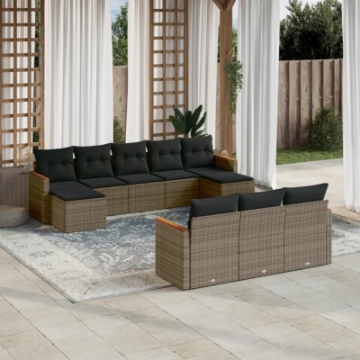 vidaXL Set mobilier de grădină cu perne, 10 piese, gri, poliratan foto