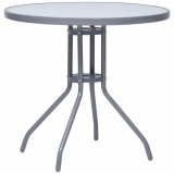 Masa gradina Gossi, gri deschis, 80 cm, otel si sticla, rotunda, 80x72 cm
