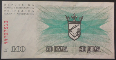 Bancnota 100 DINARI - Bosnia Hertegovina, anul 1992 * cod 178 - UNC! foto