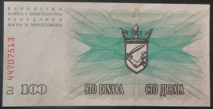 Bancnota 100 DINARI - Bosnia Hertegovina, anul 1992 * cod 178 - UNC!