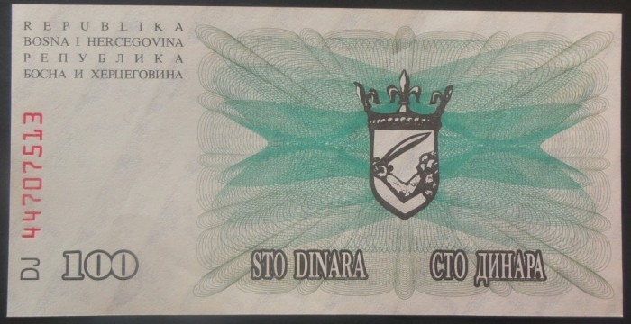 Bancnota 100 DINARI - Bosnia Hertegovina, anul 1992 * cod 178 - UNC!