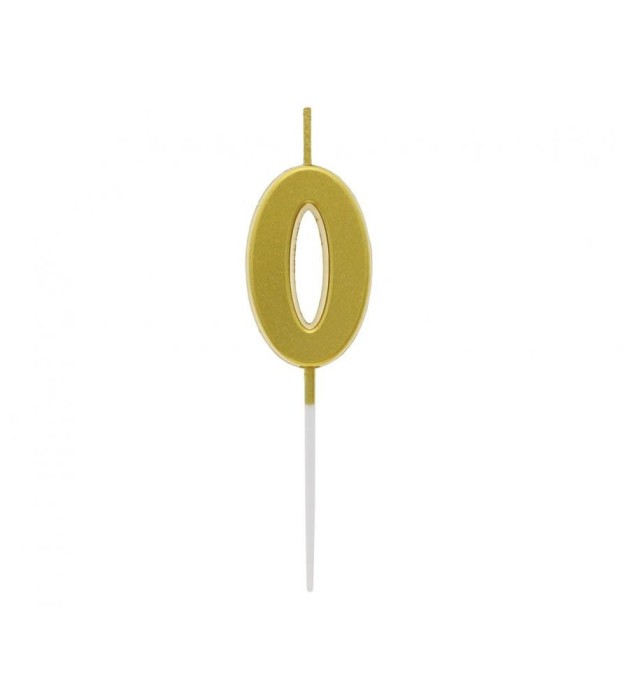 Lumanare tort cifra 0, auriu metalic, 9.5 cm