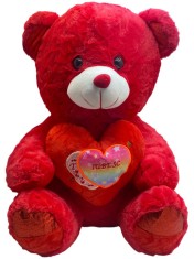 Urs de plus cu inima si fundita 55cm rosu