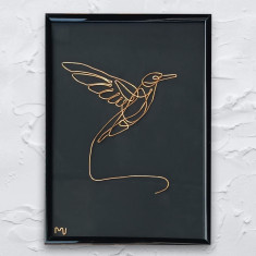 Pasarea Colibri, tablou placat cu aur, 19×25 cm – cod 3310