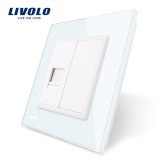 Cumpara ieftin Priza internet Livolo alba cu rama din sticla pentru montaj elegant