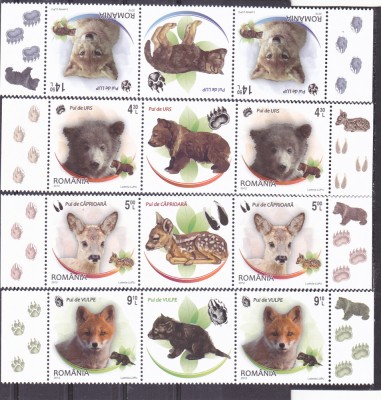 PUI DE ANIMALE,TRIPTIC CU VINIETA SI TABS DIFERITE,2012, MNH ** ROMANIA. foto