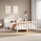 VidaXL Pat cu bibliotecă fără saltea, alb, 160x200 cm, lemn masiv pin 3322091
