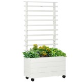 Outsunny Jardinieră Verticală Mobilă cu Suport pentru Plante Cățărătoare, din Lemn de Brad, 4 Roți, 76x30x155 cm, Alb | Aosom Romania