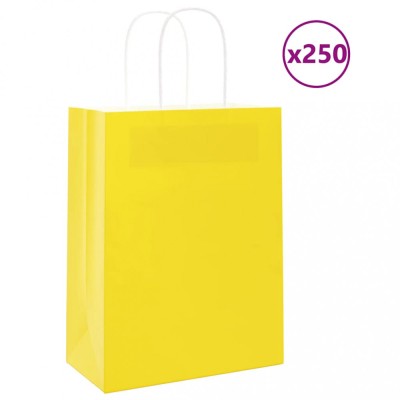 vidaXL Pungi de h&amp;acirc;rtie 250 buc cu m&amp;acirc;nere galbene 21x11x28 cm 4101783 foto