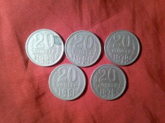 5 Monede URSS 20 kopeici : 1961 ,1978 ,1979, 1981 ,1982 , cal. buna si f.buna