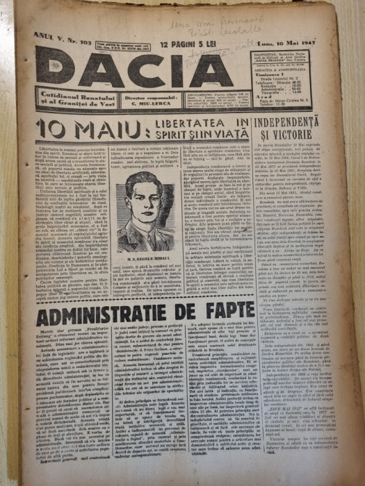 Dacia 10 mai 1943-ziua nationala a romaniei