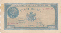 ROMANIA 5000 LEI MARTIE 1945 FILIGRAN VERTICAL F+ foto