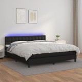 Gossi pat cu arcuri, saltea si led, negru, 180x200cm, piele ecologica