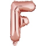 Balon folie metalizata litera f, flippy, 40 cm, umflati cu heliu sau aer, ambalaj individual, pai inclus, rose gold