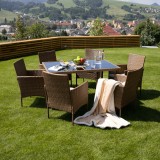 Set de grădină, masă+6x scaune, ratan, miere/crem, GARDEN