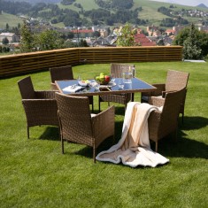 Set de grădină, masă+6x scaune, ratan, miere/crem, GARDEN