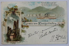 GRUSS AUS KONIGSWINTER , CARTE POSTALA ILUSTRATA , CROMOLITOGRAFIE , POLICROMA , CIRCULATA , CLASICA , DATATA 1899 foto